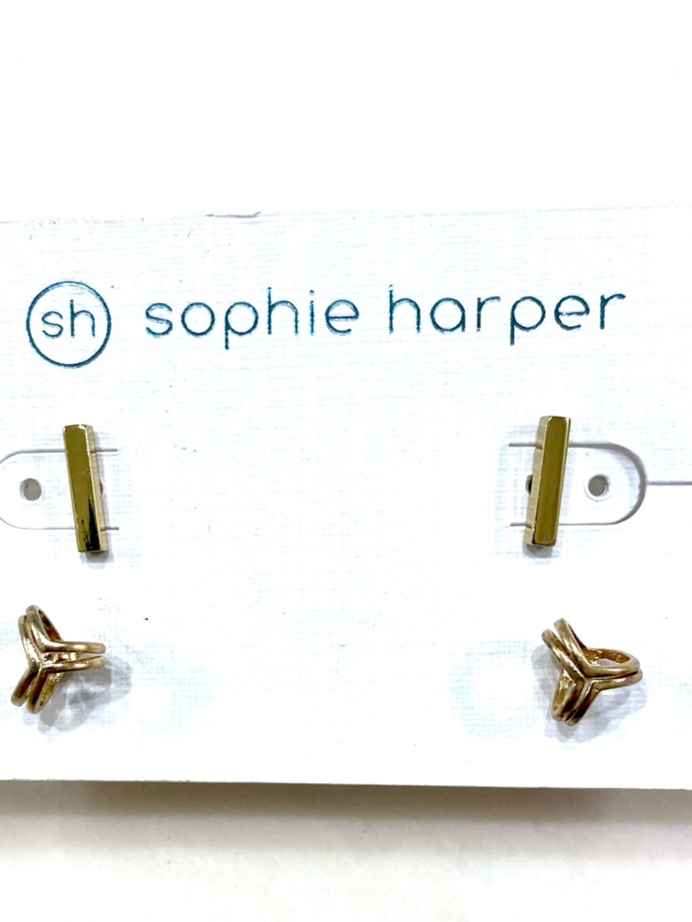 Sophie Harper Gold Bar & Knot Stud Earrings Set